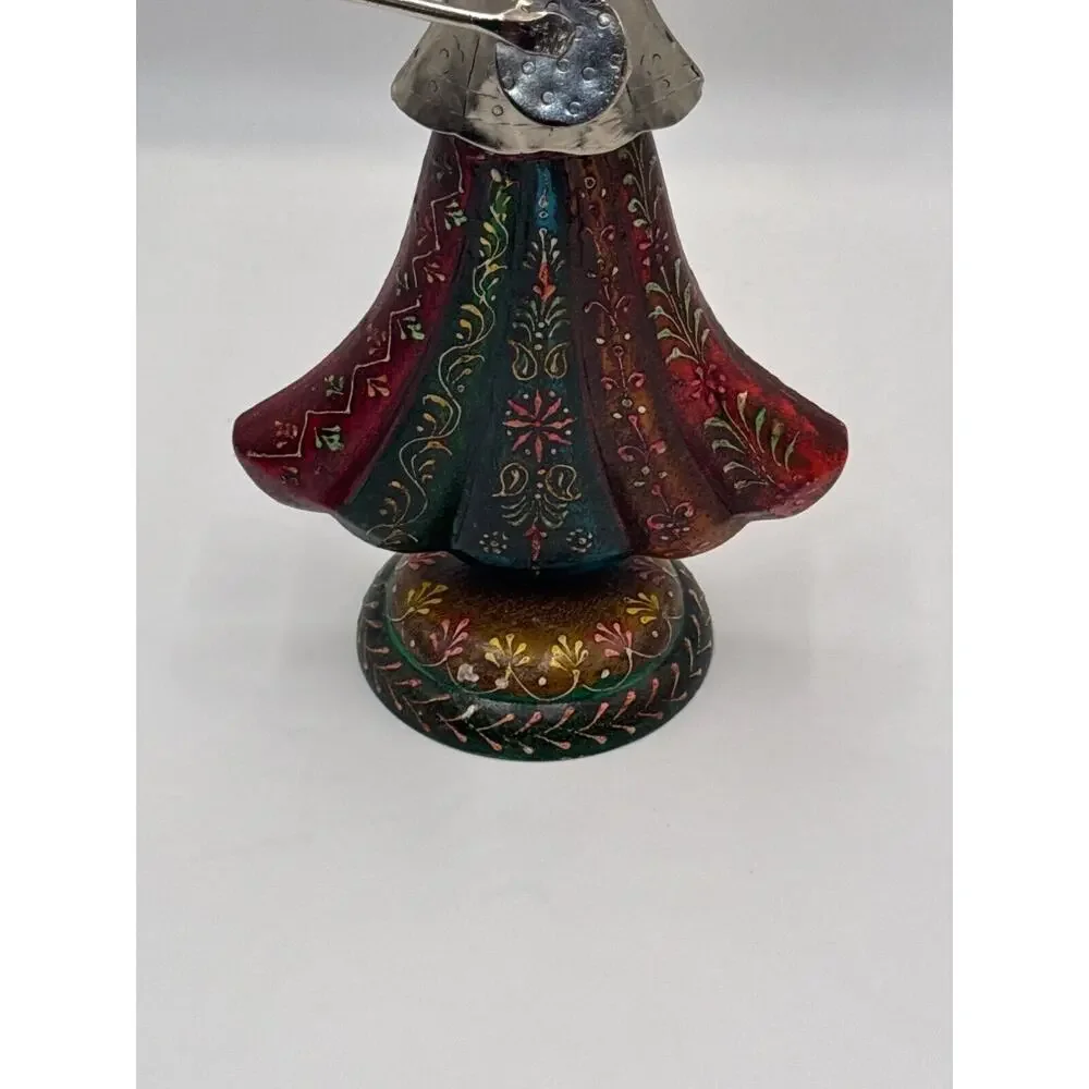 Musician Folk Art Metal & Wood Female Doll Figurine · Floral Painted Dress · 14